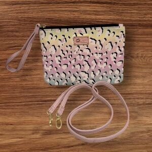 Betsey Johnson Pink and Black Leopard Wristlet w/ Crossbody Strap